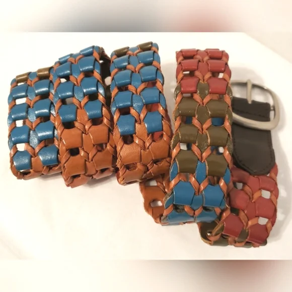 Multicolored Woven Womens Leather Belt Size 2XL Boho Western Southwestern - Picture 10 of 14